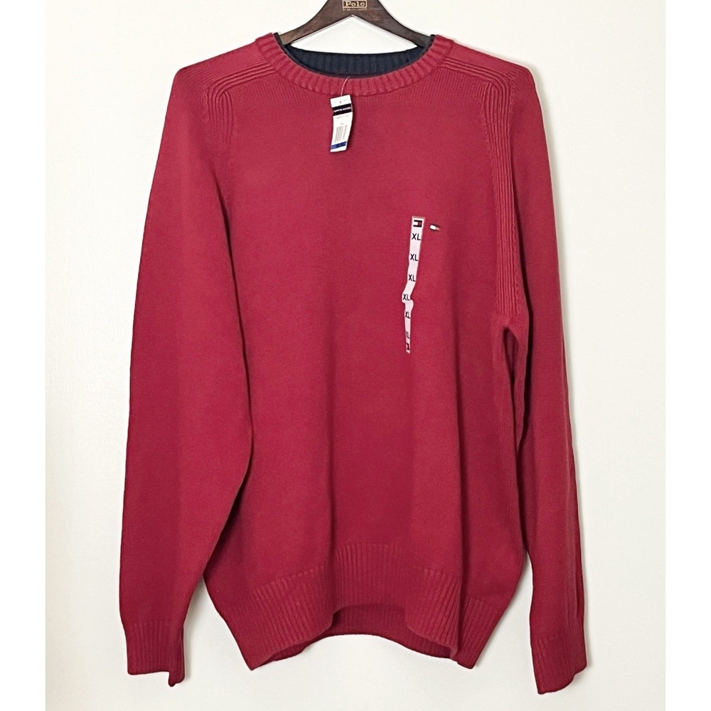 NWT Tommy Hilfiger Sweater Men's XL Red Preppy Heritage Ivy Academia‎ Crest